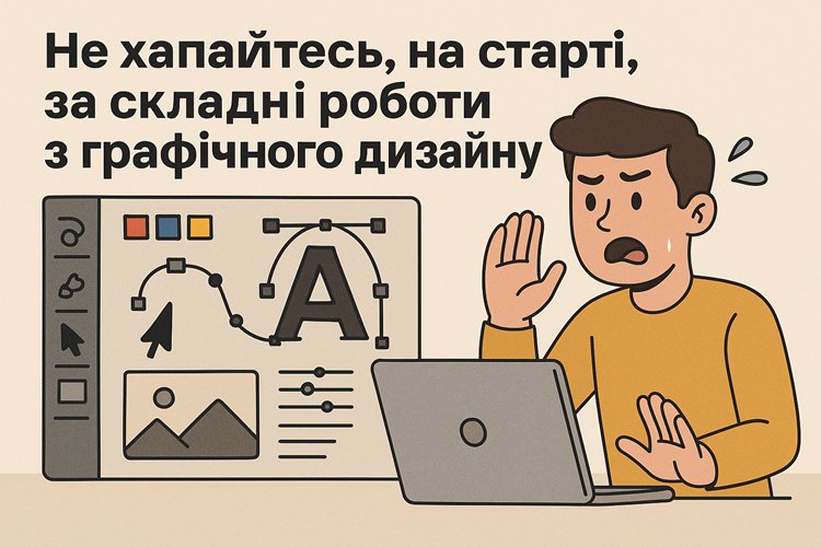 Не хапайтесь, на старті, за складні роботи з графічного дизайну
