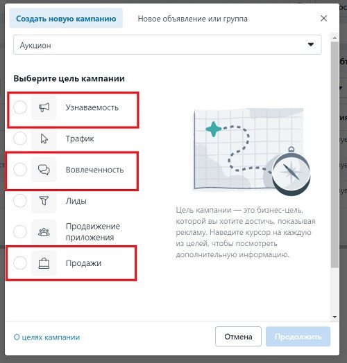 Приклади цілей просування в таргетованій рекламі ресторанів, кафе та барів.